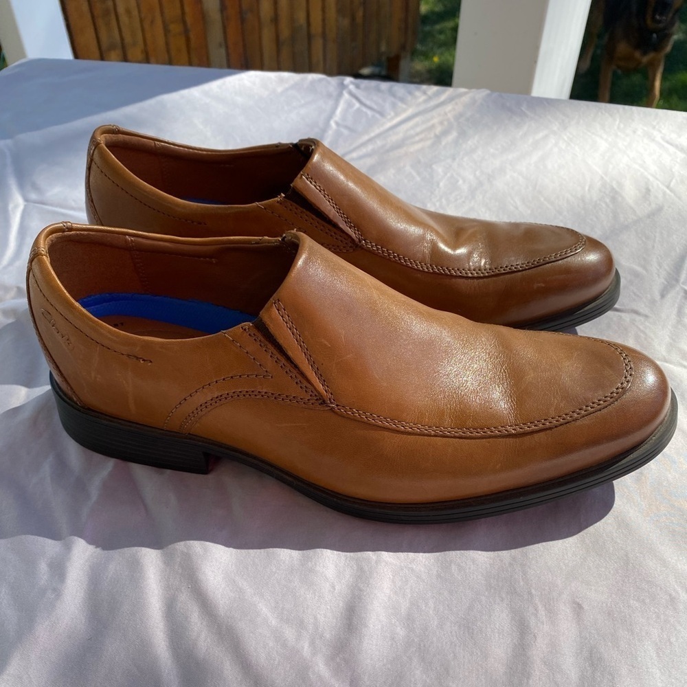 Clarks Collection dress shoes whiddon step dark tan leather Sz 9M